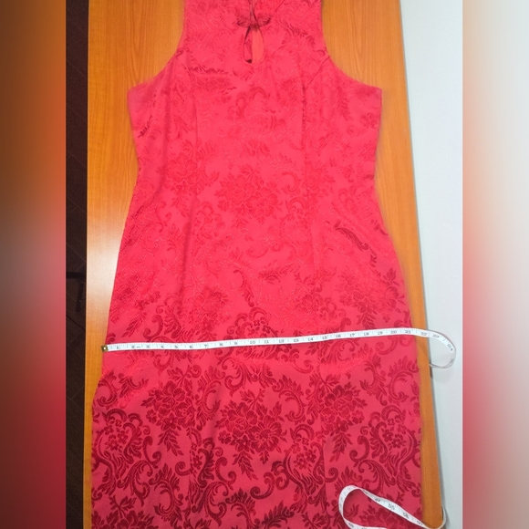VTG 90'S AMAZING USA RED ORIENTAL ASIAN STYLE FLORAL DRESS SIDE SPLIT sz LARGE - Picture 5 of 14